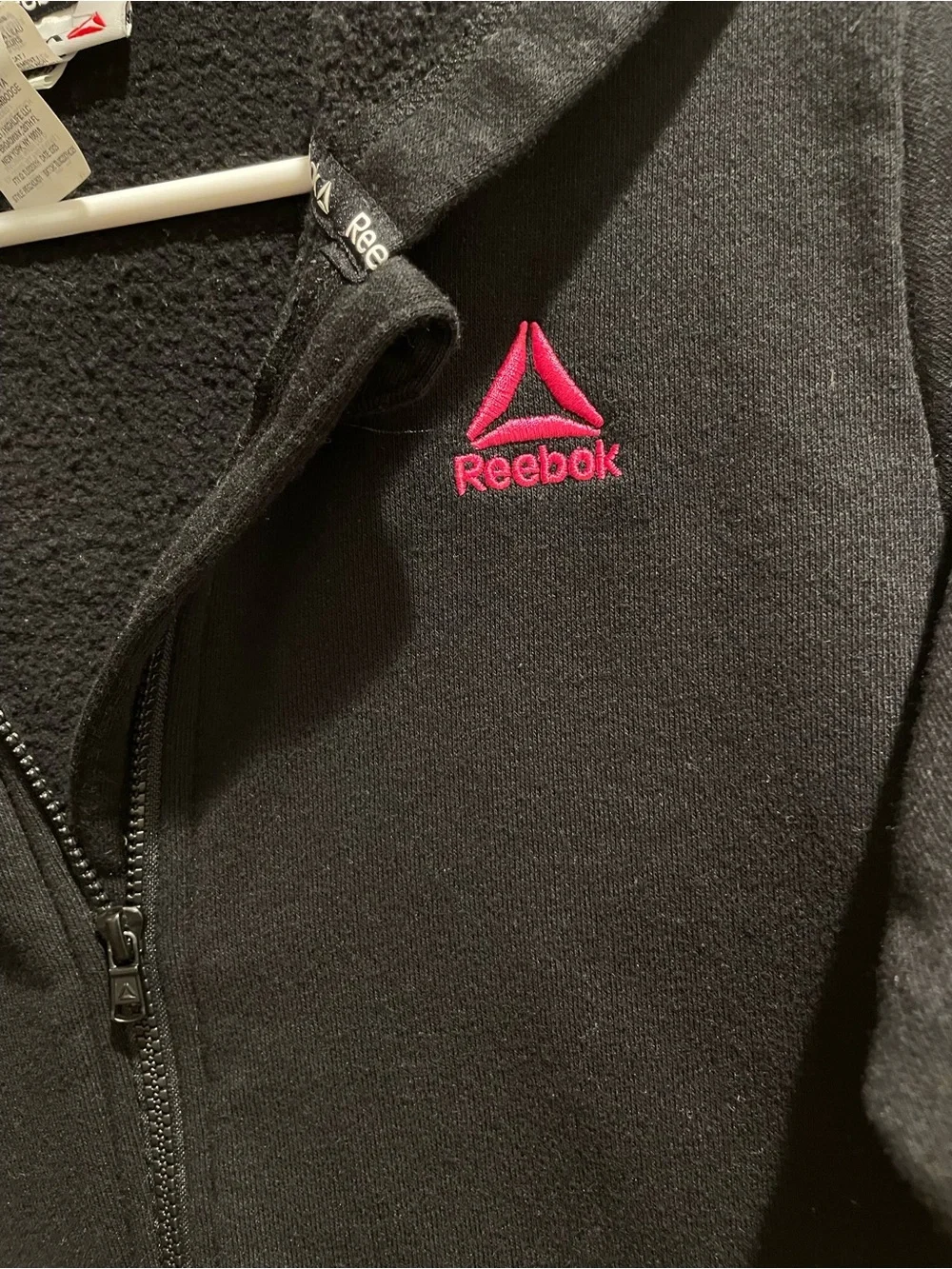 Reebok Girls Athletic Full Zip Fleece Hoodie Black/Pink Size L